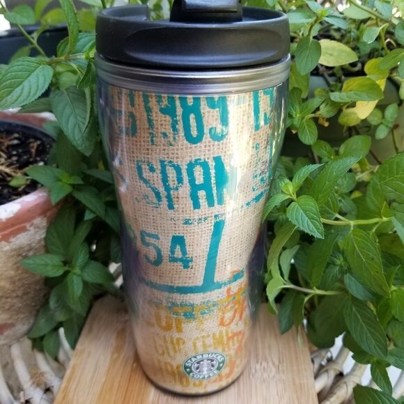 Starbucks Travel Mug 2006 Burlap Guatemala Coffee Bean Bag Cup Design 16 Oz - Picture 1 of 9